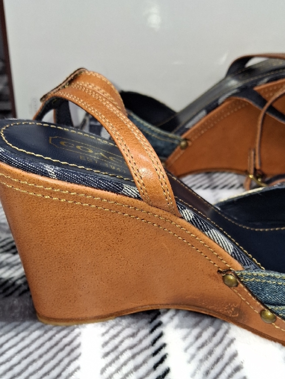 Vintage Coach Denim Patch Espadrille Wedges - Brown/Blue - Picture 11 of 17